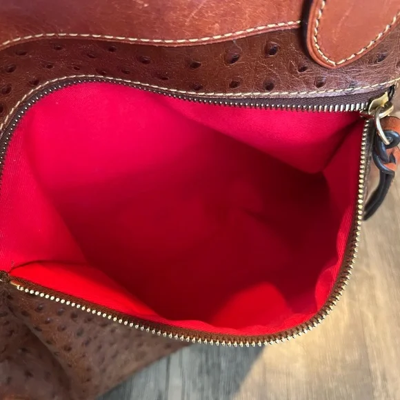 Dooney & Bourke Ariel Ostrich Leather Tote with Tassels in Cognac Magnetic Top - Picture 9 of 16